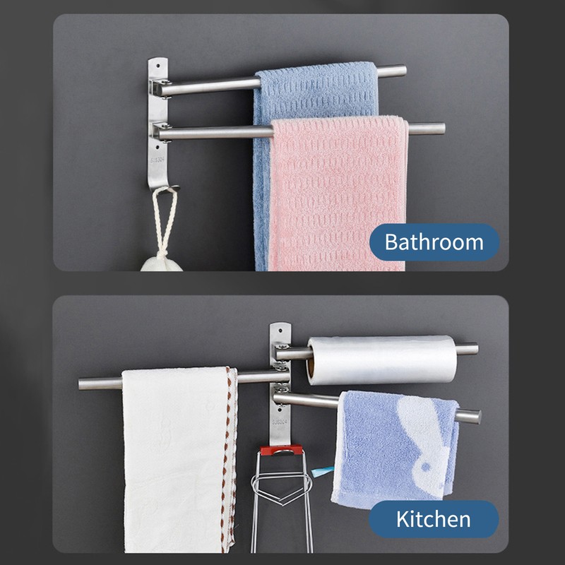 Swivel Out Towel Racks with Hooks 4-Bars Foldable Arms Bath