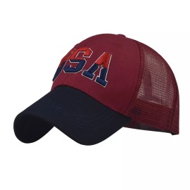 Unbranded USA Embroidered Low Profile Baseball Cap - Red Top, Blue Brim - Trucker Cap, Hat