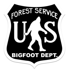 American Vinyl 8 inch LARGE Black Forest Service BIGFOOT DEPT Sticker (US Hunt Sasquatch Decal)