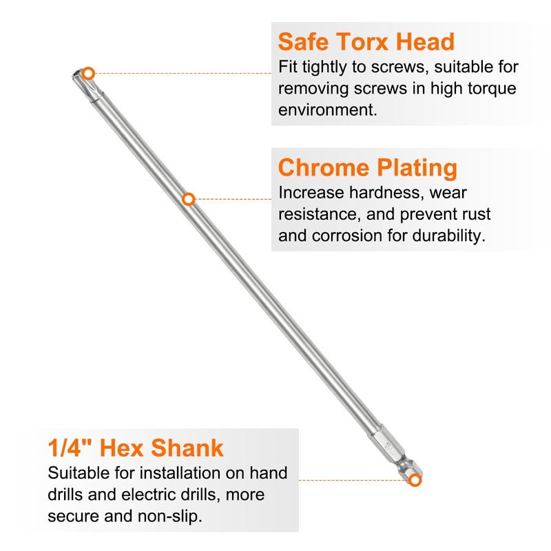 sourcing map 1pcs T30 Security Torx Bit 1/4" Hex Shank