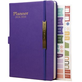 Diary 2024-2025 - 18 Month Mid Year Planner from Jul. 2024 to Dec.2025, A5 Week to View Weekly & Monthly Planner with Leather Cover, Pen Loop, Inner Pocket (Purple)