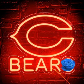 Bear Neon Sign for Wall Decor Football Team Neon Light for Man Cave Birthday Gifts for Football Fans Orange Led Light Up Sign for Party Club Bar Dorm Size12.2 * 13.5In(ZYLD115)