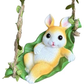 OULIGET Rabbit Statue Garden Outdoor,Swing Garden Hanging Rabbits Resin Home Decor,Charmingly Naive Animal Decoration Garden Decor for Patio Yard Lawn Fence Pathway Backyard