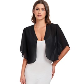 SURVODJA Womens Chiffon Cropped Cardigans Lightweight Sweaters Short Sleeve Bolero Shrugs for Dress(Black,XL)