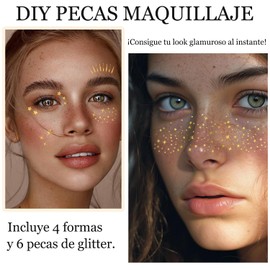 8 Piezas Pecas de Glitter Doradas, Brillos para la Cara Parches de Maquillaje, Estrellas Pecas Maquillaje Glitter para Cara para Festivales, Fiestas y Carnavales