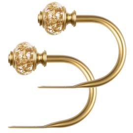 2 Pack Curtain Holdbacks, USFOOK Decorative Window Drapery Tiebacks, Curtain Tie Back Hooks for Wall with Gold Translucent Finials (4.3" L x 3.4" W)