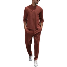 FZNHQL Men's Sweat Suits Tracksuit 2 Piece Outfits Casual Sporty Vacation Track Suit Sweatsuit Set for Men Cozy Leisure Long Sleeve Activewear Set Brown Medium