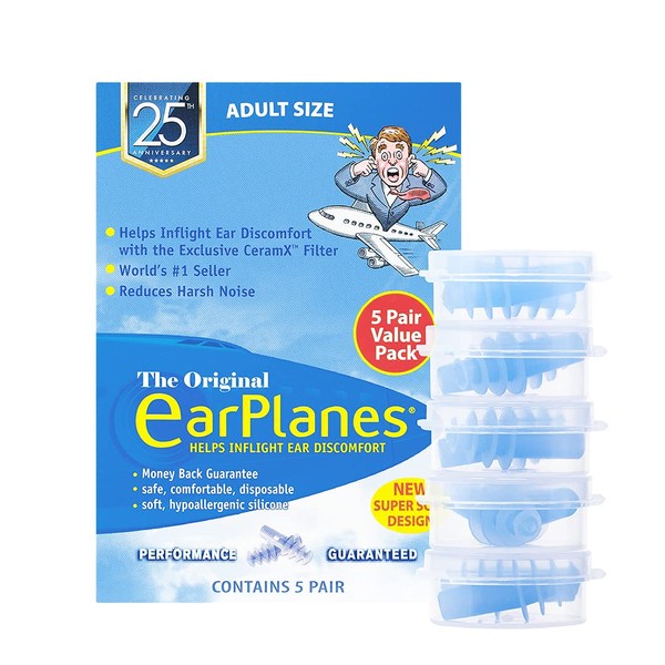 New Super Soft Adult EarPlanes® Ear Plugs Airplane Travel Ear Protection 5 Pair