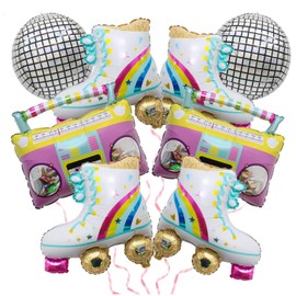 8 Pieces Rainbow Roller Skate Balloons Boom Box 22 Inch Disco Foil Balloons Foil Balloons Roller Skate Party Supplies for 80's 90's Party Hip Hop Birthday Party Decorations Boombox Party Decorations