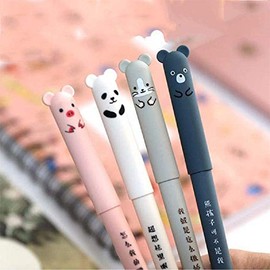 8pcs Erasable Cute Kawaii Pens Cartoon Animal Cat Pig Bear Panda Erasable Gel Pen Student Pens Ballpoint Pens For Bullet Journaling Note Kids Gift School Stationery Office Supplies (Black+Blue Ink)
