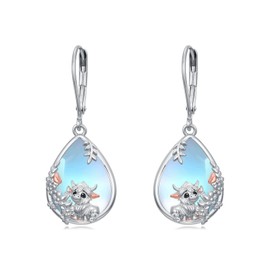 Dorunmo Highland Cow Earrings for Women 925 Sterling Silver Cow Moonstone Leverback Earrings Cute Highland Cow Jewelry Christmas Gifts