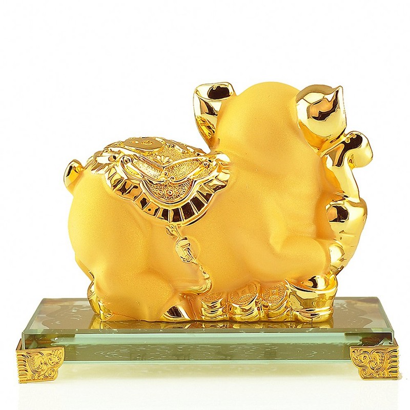 BOYULL Chinese Zodiac Pig Golden Resin Collectible Figurines Table Decor