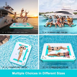 FBSPORT Inflatable Floating Dock, 6ft/ 8ft/10ft Inflatable Water Platform Swim Dock Mat with None-Slip Surface,6 Inch Thick PVC Construction,Floating Platform for Pool Beach Ocean