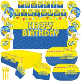 Yellow Cartoon Birthday Party Supplies,Cartoon Banana Birthday Party Decorations for kids Party Decorations Set,Include Banner,Plates,Napkins,Tablecloth,Backdrop (Serves 20 Guests)
