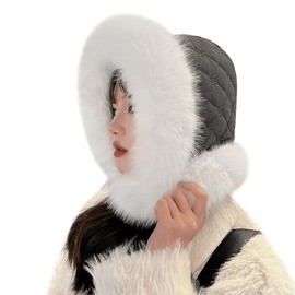 Women Faux Fur Hood Hat Warm Full Hood Earflap Hat Winter Ushanka Russian Trapper Hats Windproof Furry Hats Black