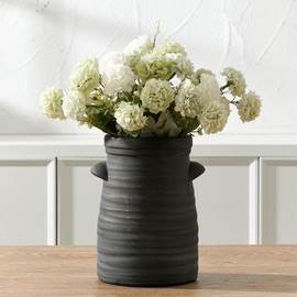 Ceramic Decorative Flower Vase, 7.7 Inch Rustic Distressed Pottery Farmhouse Vase for Table, Living Room, Bathroom Decoration, Shelf Decor, Mantel, Black Bronze