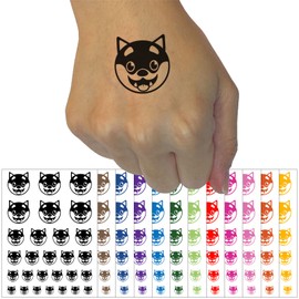 Husky Dog Face Excited Temporary Tattoo Water Resistant Fake Body Art Set Collection - Brown (One Sheet)
