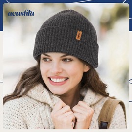 ACUSHLA 100% Merino Wool Cuff Beanie for Men & Women Loose Fit Knitted Winter Hat for Big Head Unisex Watch Cap Skull Wrap for Cold Weather, Dark Grey