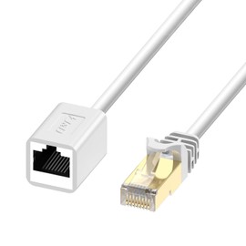 J&D Ethernet Extension Cable (1-Pack), RJ45 Cords Shielded Male to Female Cat 6 Ethernet Extender Cable Adapter Support Cat6 / Cat5e / Cat5 Standards, 15 Feet, White