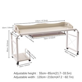 TFCFL Overbed Table with Wheels, 21.7~33.5in Height Adjustable Rolling Bed Desk Mobile Multi-Functional Computer Table for Office, Bedroom, Living Room