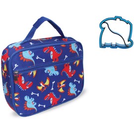 Kids Dinosaur Lunch Box Insulated Dino Lunch Bag Lunchbox for Boy or Girl Toddlers Preschool Kindergarten Back to School Supplies with Matching Sandwich Cutter by Keeli Kids in Blue Dino Dinosaurs