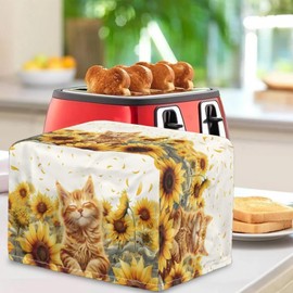 Baxinh Sunflower Toaster Oven Covers 4 Slice Wide Slot Drawstring Closure Cat Print Toaster Cover 4 Breads Kitchen Aid Cute Bread Machine Protector Fingerprint Protection, Yellow