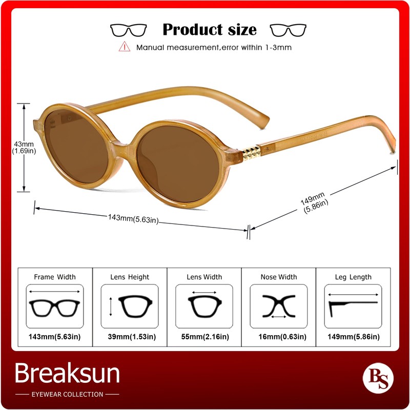 Breaksun Retro Oval Sunglasses for Women Men Trendy Round Sunnies