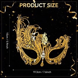 EMORBALS Masquerade Mask for Women, Gold Masquerade Mask for Venetian Ball, Wedding, Mardi Gras&Costume Party, Stretch Cord Design(Gold-1)