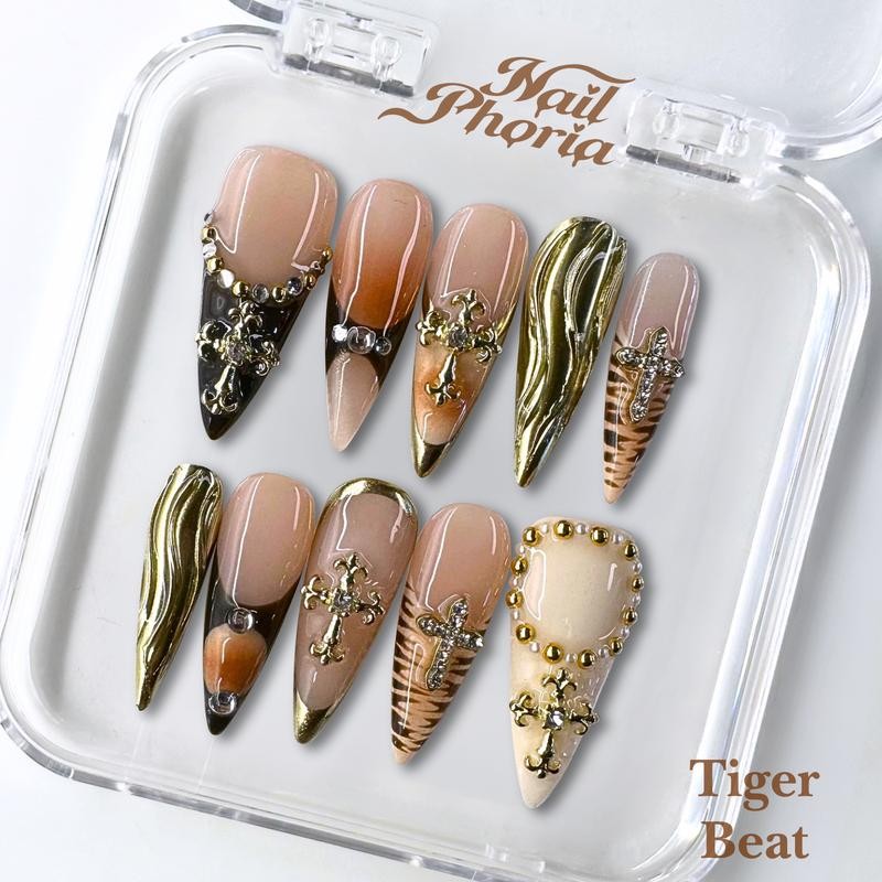 NailPhoria｜SURPRISE DEAL Collections (70 Styles) acrylic press nails:_Tiger Beat_L