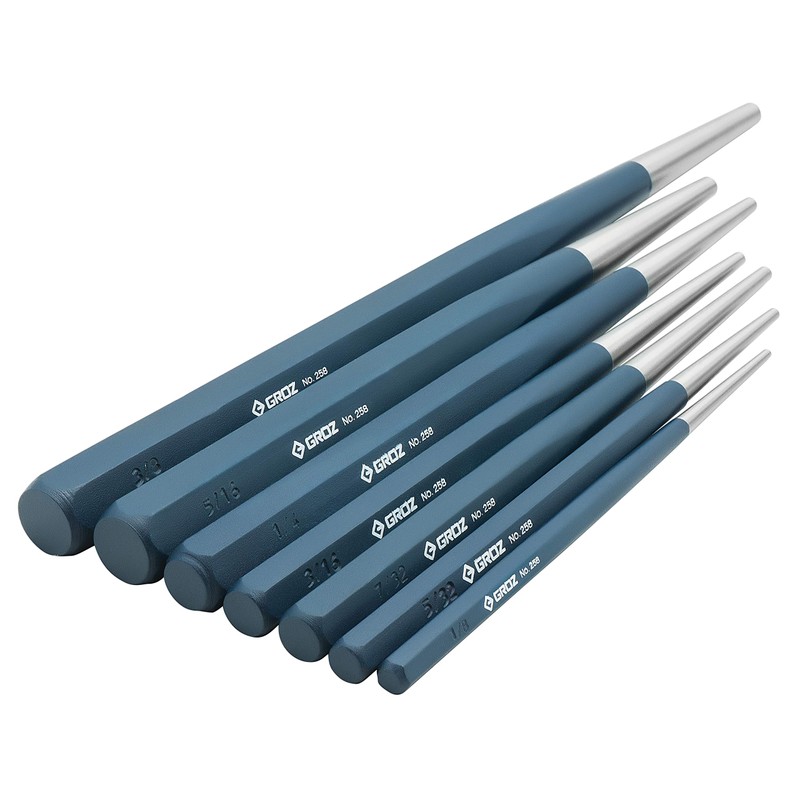 Groz 25809 Heavy Duty Drift Punch Set, 7pc with 1/8",