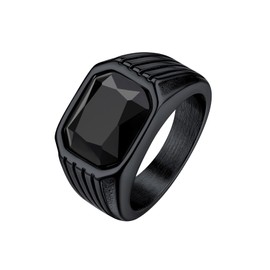 Bestyle Mens Signet Ring Pinky Ring Men Black Ring for Men, Synthetic Princess Cut Black Onyx Ring for Men Women Gemstone Cocktail Ring Everyday Men Casual Ring Size 10