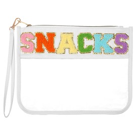 Prasacco Chenille Letter Snack Bag Clear Makeup Bag Zipper Snack Pouch Waterproof Cosmetic Bag Toiletry Storage Bag Snacks Bag for Women