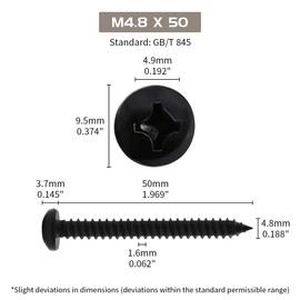 #10 x 2" Pan Head Wood Screws (50 pcs), 18-8 (304) Stainless Steel, Phillips Drive Pan Head Self Tapping Screws, Black Oxide Coated Sheet Metal Screws, Fayeploo (with Phillips Driver Bit)