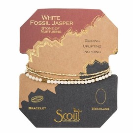 Scout Curated Wears - Women's Delicate Stone Wrap Bracelet & Necklace - White Fossil/Gold