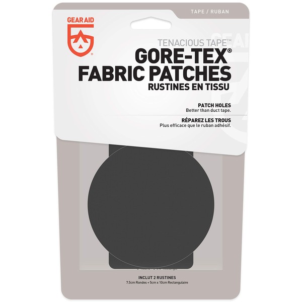 GEAR AID Tenacious Tape GORE-TEX Fabric Patches for Jacket Repair, Black, Round and Rectangle ,3” Round & 2” x 4” Rectangle