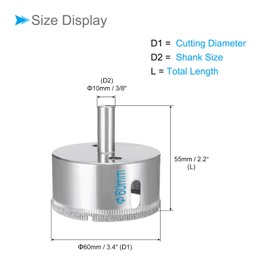 CoCud Diamond Drill Bits, 60mm Cutting Diameter, Nickel-plated Coating Diamond Core - (Applications: for Glass Precision Drilling Bits Tools), 1-Pieces