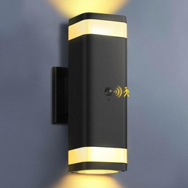 RAYVO Motion Sensor Outdoor Lights, Modern Dusk to Dawn Exterior Up and Down Sconce with Black Finish, Waterproof Wall Mount Lighting for Porch Garage, Bulbs Included