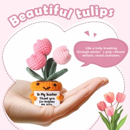 Skyists Teacher Appreciation Gifts, Mini Crochet Tulip Flowers with Thank You Card, Teachers Day Graduation End of The Year Birthday Gifts for Women Teacher
