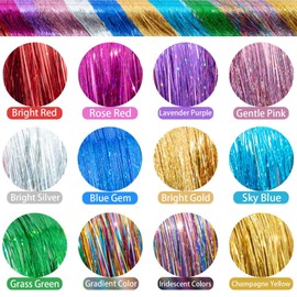 Hair Tinsel, Hair Tinsel Kit with Tools, Tinsel Hair Extensions, 12 Colors 3200 Strands Glitter Hair Tinsel Heat Resistant 46 Inch Fairy Hair