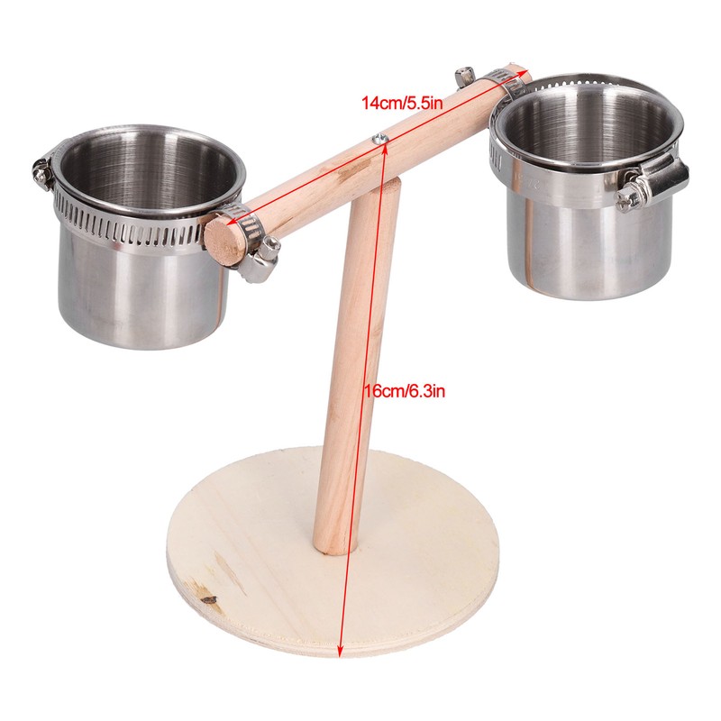 Bird Perch Stand Wooden Parrots Stand with Stainless Steel Feeding