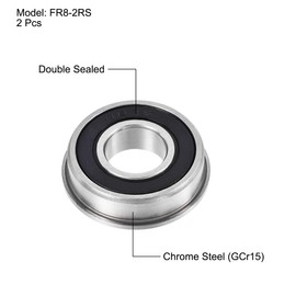 sourcing map FR8-2RS Flanged Ball Bearing 1/2 Inch x 1-1/8 Inch x 5/16 Inch Double Shielded Chrome Steel Pack of 2