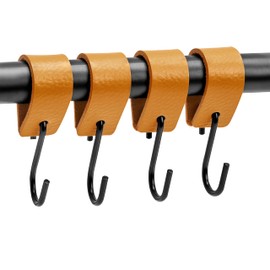 Brute Strength - S Hook with Leather Loop - Yellow - 4X - 12.5 x 2.5 cm - Coat Hook Carving Hook Leather