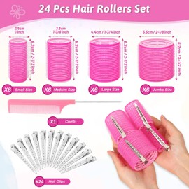 50 Pcs Rollers Hair Curlers Set with 24Pcs Self Grip Hair Rollers 4 Sizes and 24 Pcs Clips for Blowout Look Long Medium Short Thick Hair Volume