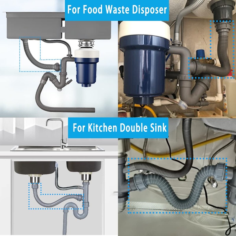 Cinsda Flexible Sink Drain Pipe, 1-1/2 P-trap with Adapter, Expandable