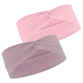 2 Pieces Kids Headbands, Knitted Girls Headband, Soft Baby Headband, Comfortable Fashionable Girls Headbands, Elastic Headwear with Knot for Boys and Girls (Purple, Pink)