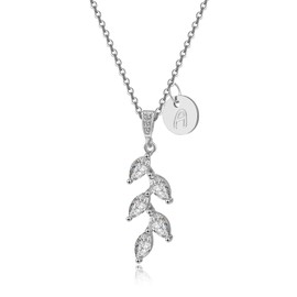 DHQH Bridesmaid Proposal Gifts Leaf Pandent Necklace With 26 Initials Tiny Cute Initial Pendant I Couldn't Tie The Knot Without You Cubic Zirconia Necklace for Women, silvery-a