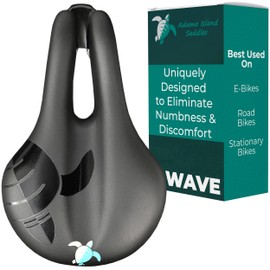 Adamo Island Saddle Wave Comfort Bike Seat - Narrow Anatomic Relief Bicycle Saddle for Spin Bikes, E-Bikes, & Stationary Bikes with Waterproof Cover - EBike Seat Reduces Numbness for Men & Women