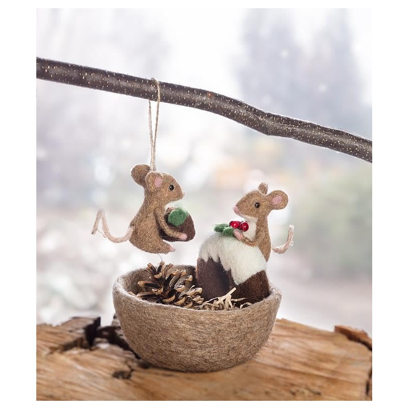 Abbott Collection Mouse with Christmas Pudding Ornament, Felt (3" H)
