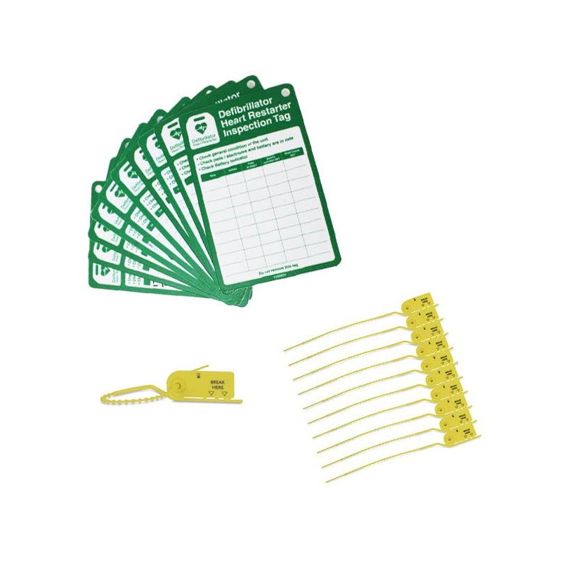 V Safety Defibrillator Inspection Tag Kit Pack of 10