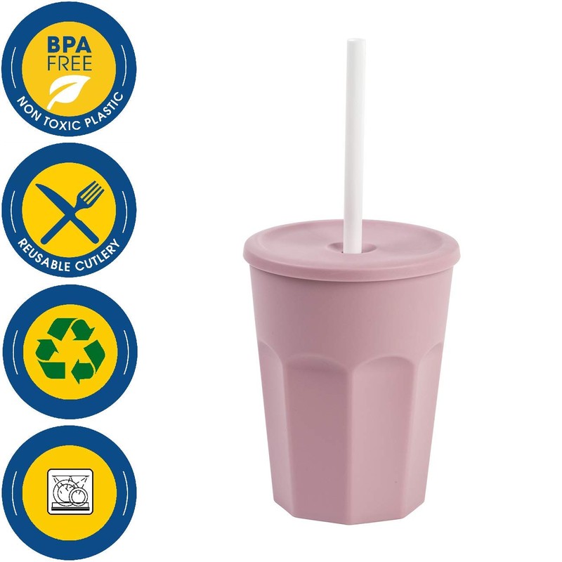 ENGELLAND - 5 x Plastic Cups with Lids, Pink, Drinking